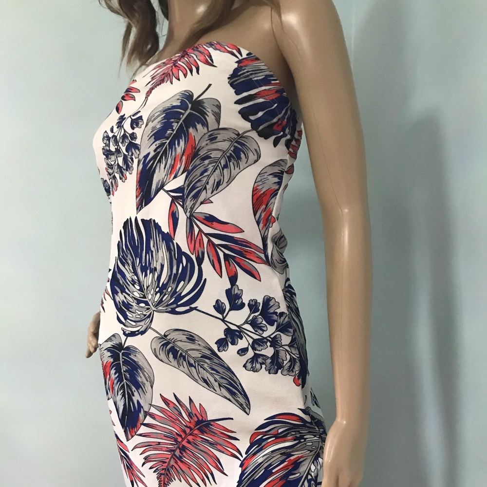 Strapless Floral Body Con Dress, SZ L